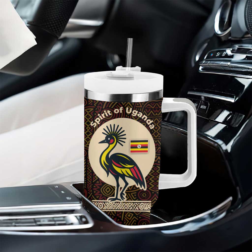 Uganda Tumbler With Handle - Grey Crowned Crane and Tribal Pattern Spirit of Uganda Theme