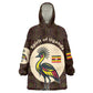 Uganda Wearable Blanket Hoodie - Grey Crowned Crane and Tribal Pattern Spirit of Uganda Theme