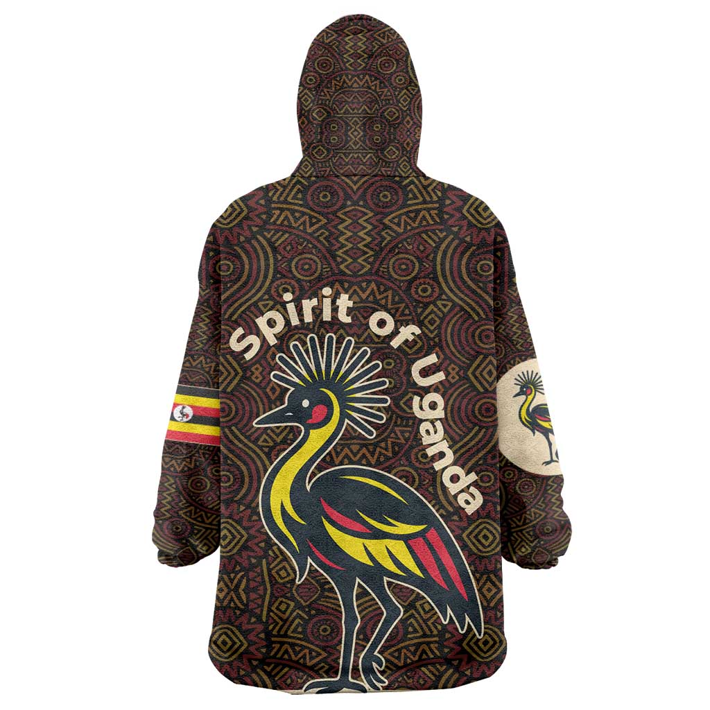 Uganda Wearable Blanket Hoodie - Grey Crowned Crane and Tribal Pattern Spirit of Uganda Theme