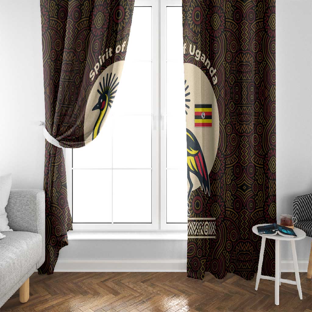 Uganda Window Curtain - Grey Crowned Crane and Tribal Pattern Spirit of Uganda Theme