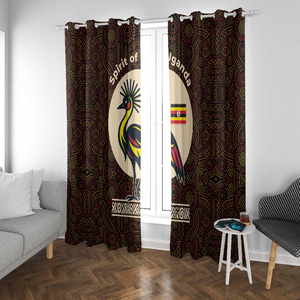 Uganda Window Curtain - Grey Crowned Crane and Tribal Pattern Spirit of Uganda Theme