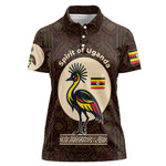 Uganda Women Polo Shirt - Grey Crowned Crane and Tribal Pattern Spirit of Uganda Theme