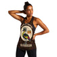 Uganda Women Racerback Tank - Grey Crowned Crane and Tribal Pattern Spirit of Uganda Theme