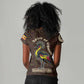 Uganda Women V-Neck T-Shirt - Grey Crowned Crane and Tribal Pattern Spirit of Uganda Theme