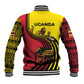 Uganda Baseball Jacket - African Wildlife Elephant Lion and Crane in Tribal Pattern Design