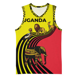 Uganda Basketball Jersey - African Wildlife Elephant Lion and Crane in Tribal Pattern Design - African Pride