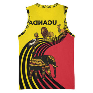 Uganda Basketball Jersey - African Wildlife Elephant Lion and Crane in Tribal Pattern Design - African Pride