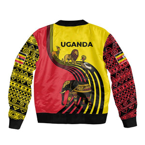 Uganda Bomber Jacket - African Wildlife Elephant Lion and Crane in Tribal Pattern Design