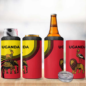 Uganda 4 in 1 Can Cooler Tumbler - African Wildlife Elephant Lion and Crane in Tribal Pattern Design