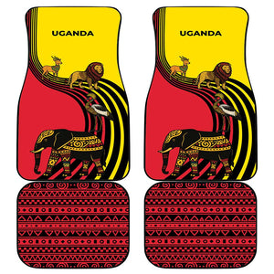 Uganda Car Mats - African Wildlife Elephant Lion and Crane in Tribal Pattern Design