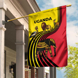 Uganda Garden Flag - African Wildlife Elephant Lion and Crane in Tribal Pattern Design