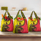 Uganda Grocery Bag - African Wildlife Elephant Lion and Crane in Tribal Pattern Design
