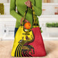 Uganda Grocery Bag - African Wildlife Elephant Lion and Crane in Tribal Pattern Design