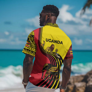 Uganda Hawaiian Shirt - African Wildlife Elephant Lion and Crane in Tribal Pattern Design