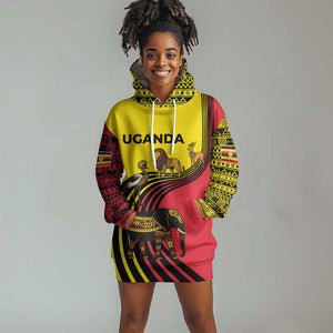 Uganda Hoodie Dress - African Wildlife Elephant Lion and Crane in Tribal Pattern Design