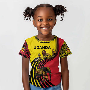 Uganda Kid T shirt - African Wildlife Elephant Lion and Crane in Tribal Pattern Design
