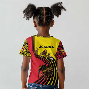 Uganda Kid T shirt - African Wildlife Elephant Lion and Crane in Tribal Pattern Design