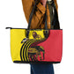 Uganda Leather Tote Bag - African Wildlife Elephant Lion and Crane in Tribal Pattern Design