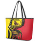 Uganda Leather Tote Bag - African Wildlife Elephant Lion and Crane in Tribal Pattern Design