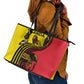 Uganda Leather Tote Bag - African Wildlife Elephant Lion and Crane in Tribal Pattern Design
