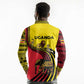 Uganda Long Sleeve Polo Shirt - African Wildlife Elephant Lion and Crane in Tribal Pattern Design