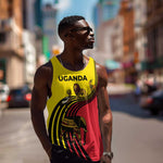 Uganda Men Tank Top - African Wildlife Elephant Lion and Crane in Tribal Pattern Design
