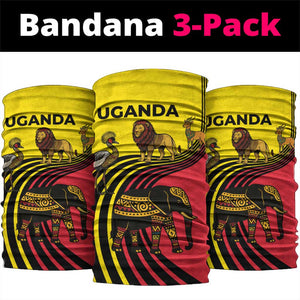 Uganda Neck Gaiter - African Wildlife Elephant Lion and Crane in Tribal Pattern Design TS04