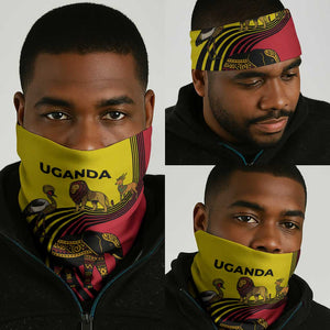 Uganda Neck Gaiter - African Wildlife Elephant Lion and Crane in Tribal Pattern Design TS04