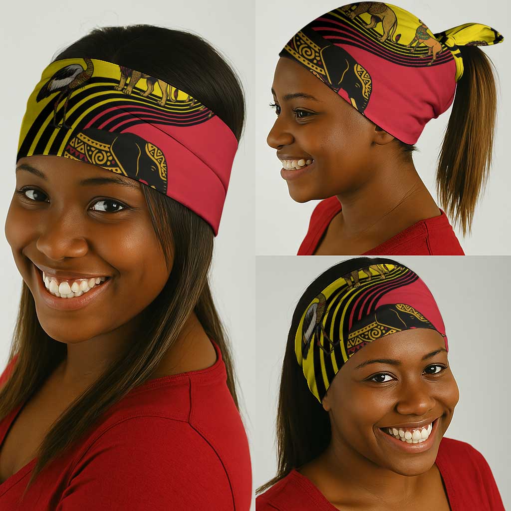 Uganda Neck Gaiter - African Wildlife Elephant Lion and Crane in Tribal Pattern Design TS04