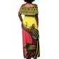 Uganda Off Shoulder Maxi Dress - African Wildlife Elephant Lion and Crane in Tribal Pattern Design