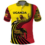 Uganda Polo Shirt - African Wildlife Elephant Lion and Crane in Tribal Pattern Design