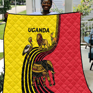 Uganda Quilt - African Wildlife Elephant Lion and Crane in Tribal Pattern Design