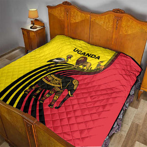 Uganda Quilt - African Wildlife Elephant Lion and Crane in Tribal Pattern Design