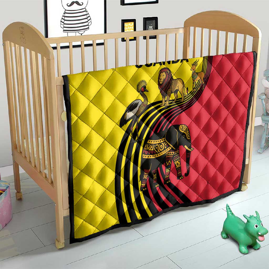 Uganda Quilt - African Wildlife Elephant Lion and Crane in Tribal Pattern Design