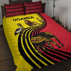 Uganda Quilt Bed Set - African Wildlife Elephant Lion and Crane in Tribal Pattern Design