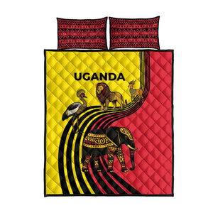 Uganda Quilt Bed Set - African Wildlife Elephant Lion and Crane in Tribal Pattern Design