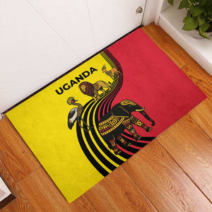 Uganda Rubber Doormat - African Wildlife Elephant Lion and Crane in Tribal Pattern Design
