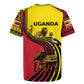 Uganda Rugby Jersey - African Wildlife Elephant Lion and Crane in Tribal Pattern Design