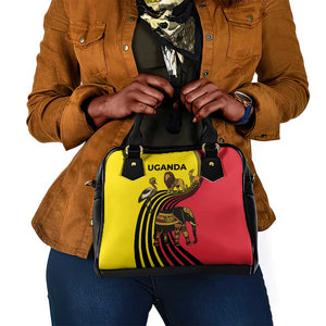 Uganda Shoulder Handbag - African Wildlife Elephant Lion and Crane in Tribal Pattern Design