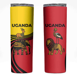 Uganda Skinny Tumbler - African Wildlife Elephant Lion and Crane in Tribal Pattern Design