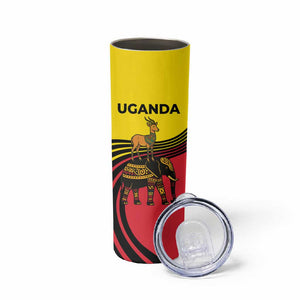 Uganda Skinny Tumbler - African Wildlife Elephant Lion and Crane in Tribal Pattern Design