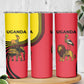 Uganda Skinny Tumbler - African Wildlife Elephant Lion and Crane in Tribal Pattern Design
