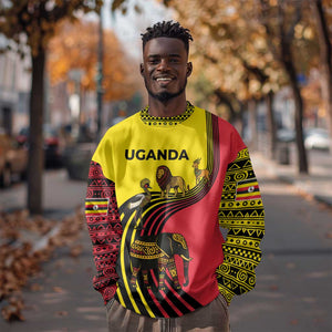 Uganda Sweatshirt - African Wildlife Elephant Lion and Crane in Tribal Pattern Design