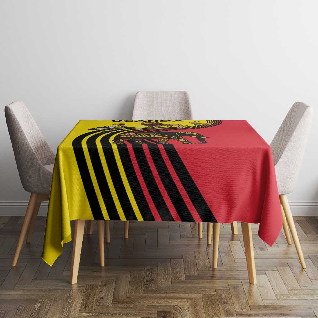 Uganda Tablecloth - African Wildlife Elephant Lion and Crane in Tribal Pattern Design