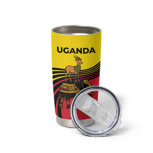 Uganda Tumbler Cup - African Wildlife Elephant Lion and Crane in Tribal Pattern Design