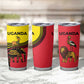 Uganda Tumbler Cup - African Wildlife Elephant Lion and Crane in Tribal Pattern Design