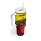 Uganda Tumbler With Handle - African Wildlife Elephant Lion and Crane in Tribal Pattern Design