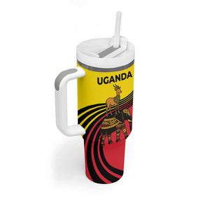 Uganda Tumbler With Handle - African Wildlife Elephant Lion and Crane in Tribal Pattern Design