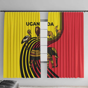 Uganda Window Curtain - African Wildlife Elephant Lion and Crane in Tribal Pattern Design