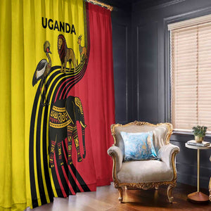 Uganda Window Curtain - African Wildlife Elephant Lion and Crane in Tribal Pattern Design